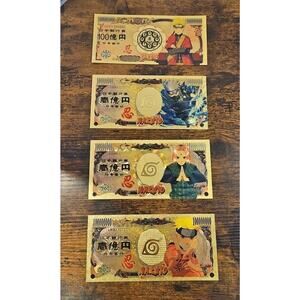 Lot Of 4 Gold Foil Plated Naruto Collectible Banknotes